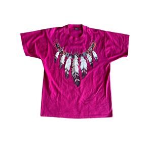VTG SW Native American Puffy Print Pink FOTL Best L Tee USA Made Single Stitched